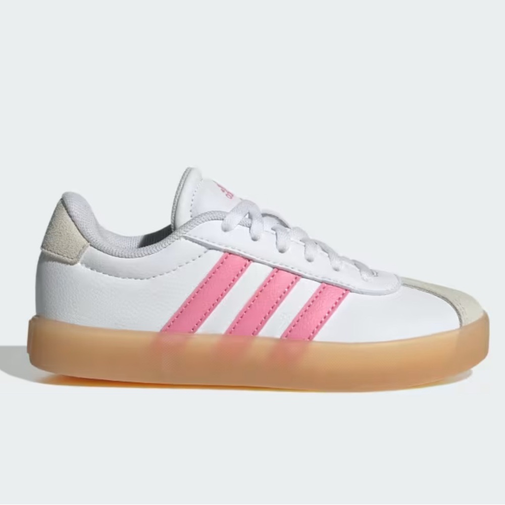 NWOT Adidas White Sneakers with Pink Stripes